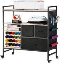 VEVOR Rolling Craft Cart and Storage Table, Compatible with Cricut Machines, Crafting Table Organization Workstation, Craft Rolling Storage Organizer with 20 Vinyl Roll Holders and 3 Drawers, Black