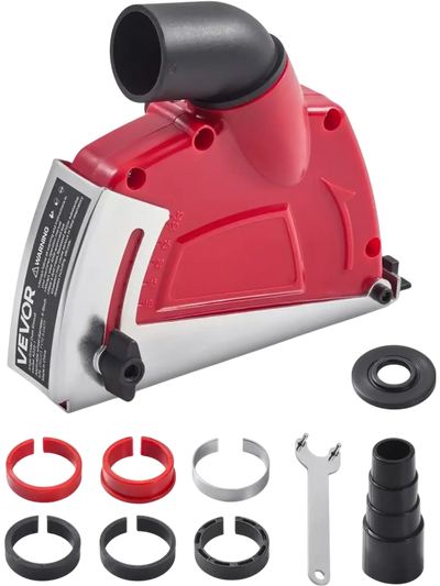 VEVOR Cutting Dust Shroud for Angle Grinders, Universal 4-5 in Angle Grinder Dust Shroud with 6 Clamping Washers, Adjustable Cutting Depth, Connect to Vacuum Cleaner, for Wood Concrete Wall Stone