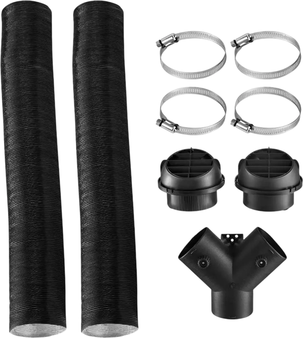 VEVOR Diesel Heater Pipe Duct Vent Kit, 3-inch Heater Pipe Warm Air Outlet Vent Set with Y-Shaped Connector & Air Duct Clamps, Parking Heaters Air Ducts Vent Kit for 5KW 8KW Diesel Heaters, Black