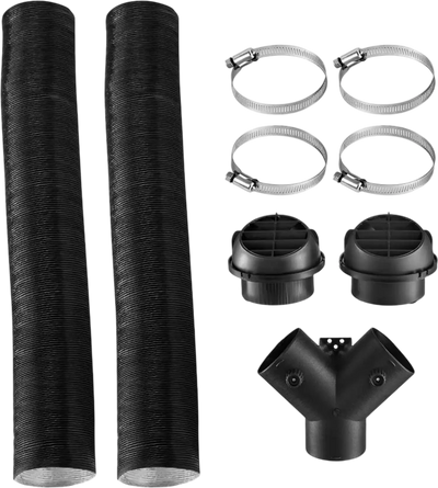 VEVOR Diesel Heater Pipe Duct Vent Kit, 3-inch Heater Pipe Warm Air Outlet Vent Set with Y-Shaped Connector & Air Duct Clamps, Parking Heaters Air Ducts Vent Kit for 5KW 8KW Diesel Heaters, Black