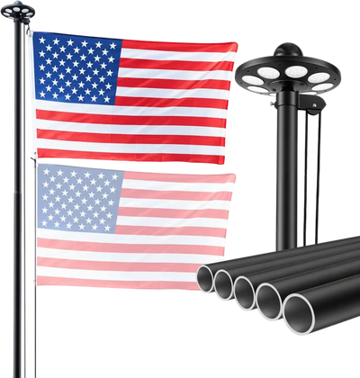 Vevor Flagpole Kit 20' Aluminum Sectional In-Ground Flag Pole with Solar Light & 3' x 5' American Flag New