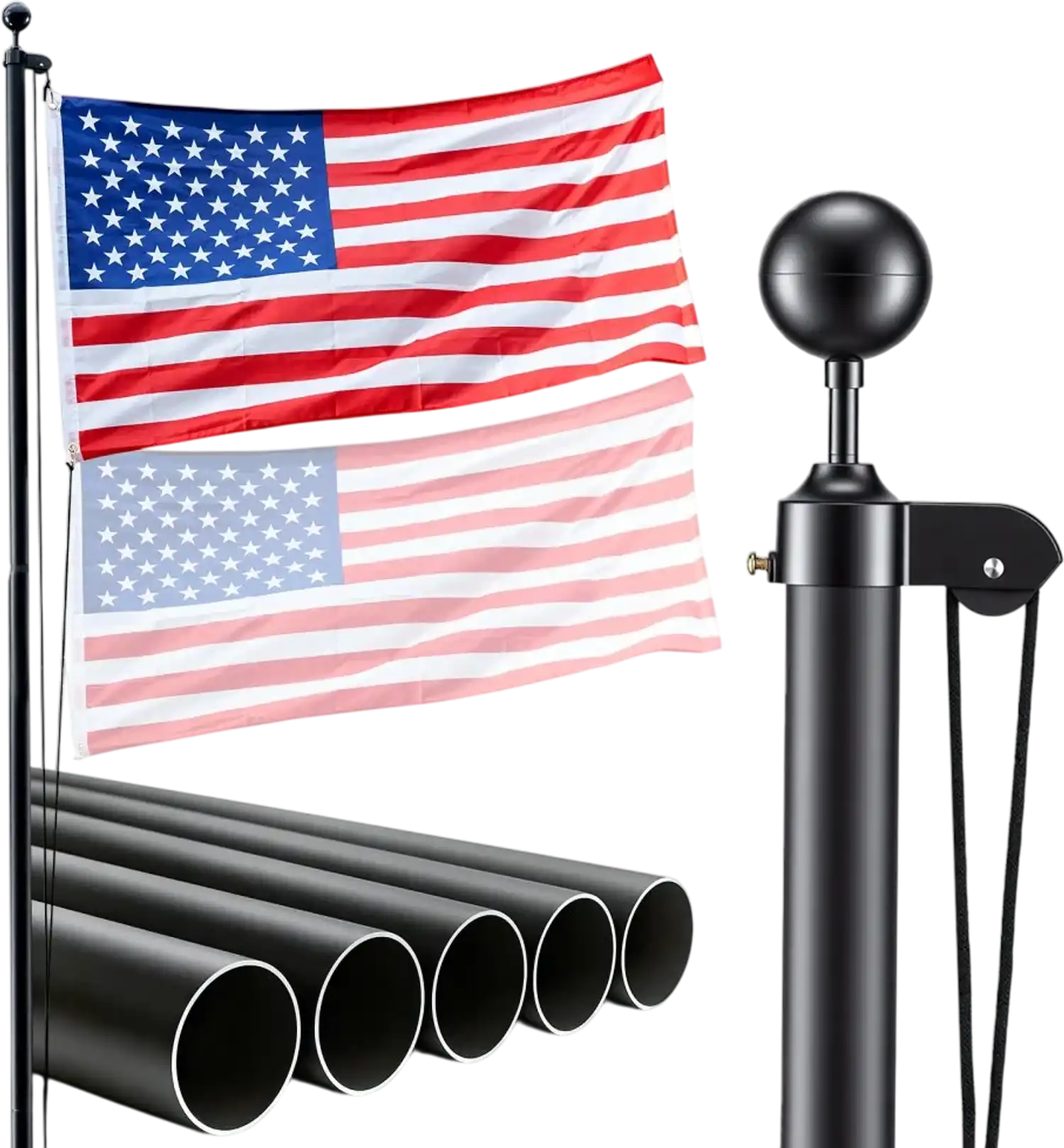 Vevor Flagpole Kit 20' Heavy Duty Sectional Outdoor Aluminum Flag Pole with 3x5 American Flag Black New