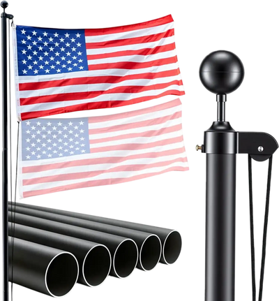Vevor Flagpole Kit 20' Heavy Duty Sectional Outdoor Aluminum Flag Pole with 3x5 American Flag Black New