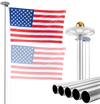 VEVOR Flag Pole, 20ft Heavy Duty Sectional Flagpole Kit with 136 LED Solar Light for Outside House In Ground, Outdoor Aluminum Flagpole with 3x5 American Flag for Yard, Residential, Commercial, Silver