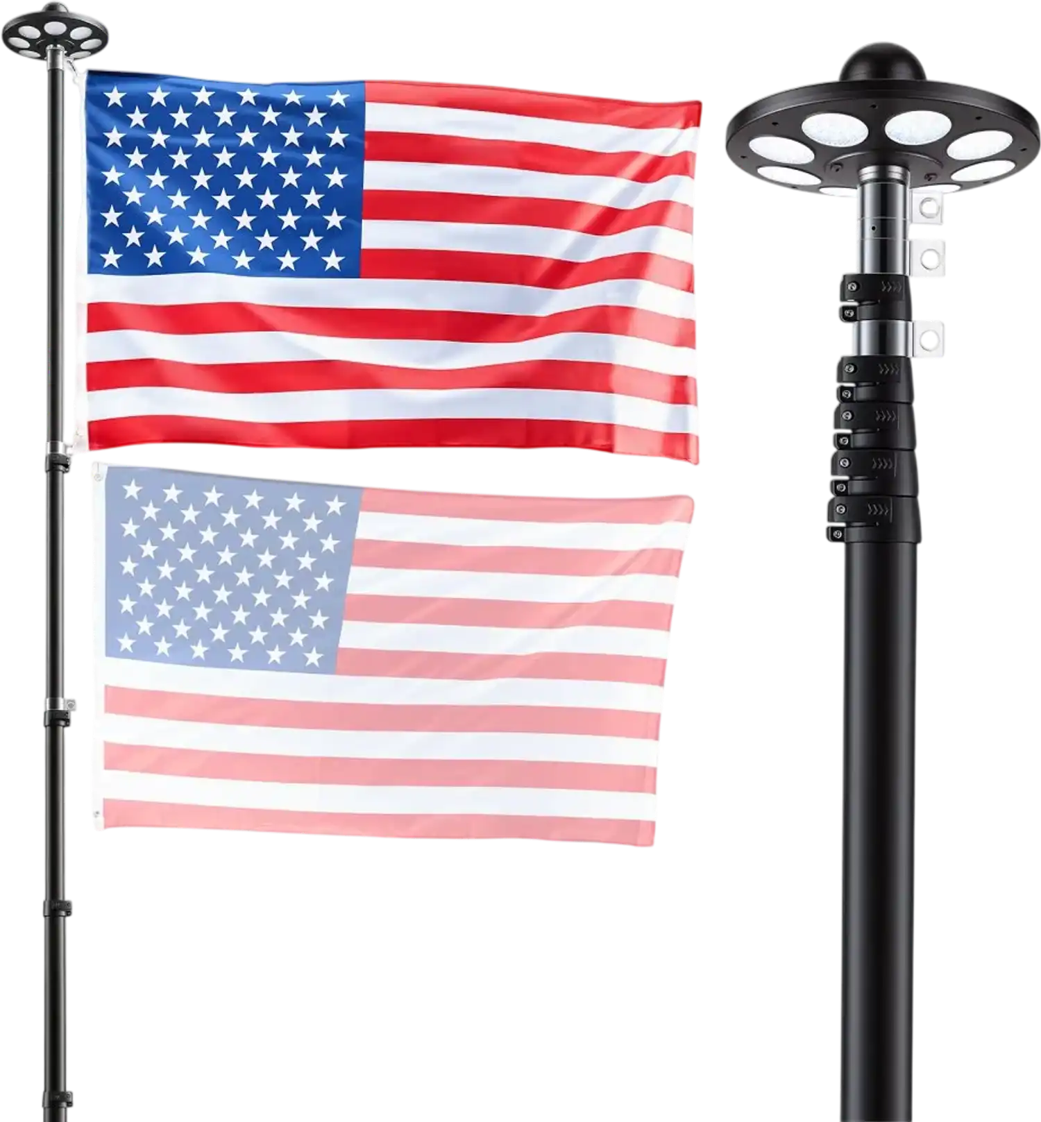 Vevor Flagpole 20' Telescopic Aluminum Flagpole Kit with Solar Light and 3' x 5' American Flag Black New