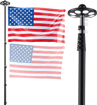 Vevor Flagpole 20' Telescopic Aluminum Flagpole Kit with Solar Light and 3' x 5' American Flag Black New