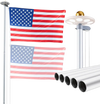 VEVOR Flag Pole, 25ft Heavy Duty Sectional Flagpole Kit with 136 LED Solar Light for Outside House In Ground, Outdoor Aluminum Flagpole with 3x5 American Flag for Yard, Residential, Commercial, Silver