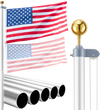 VEVOR Flag Pole, 25ft Heavy Duty Sectional Flagpole Kit for Outside House In Ground, Extra Thick Outdoor Aluminum Flagpole Kit with 3x5 American Flag for Yard, Residential or Commercial Use, Silver