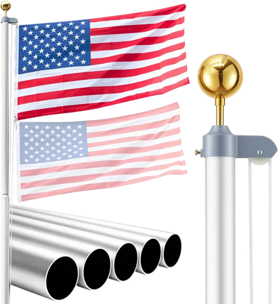 Vevor Flagpole Kit 25' Heavy Duty Sectional Outdoor Aluminum with 3' x 5' American Flag Silver New