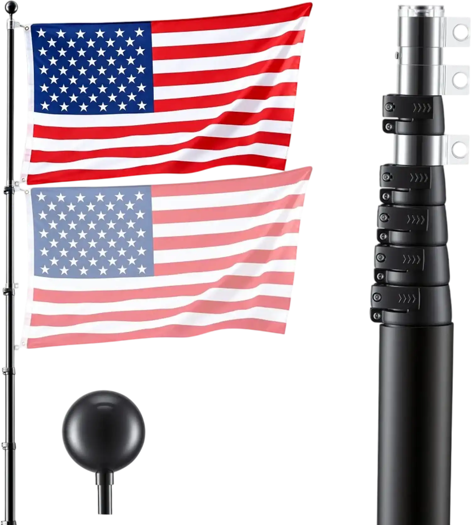 Vevor Flagpole Kit 30' Telescopic Heavy Duty Outdoor Aluminum with 3' x 5' American Flag Black New