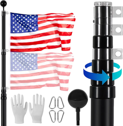 Vevor Flagpole 20' Telescopic Aluminum Alloy Kit with 3x5 American Flag Black New