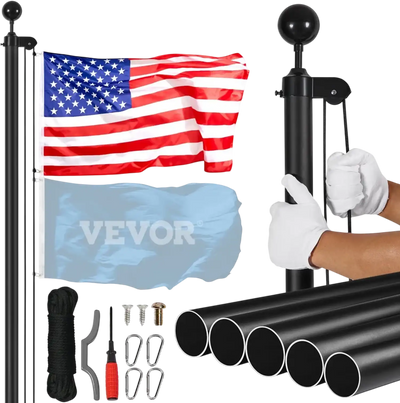 Vevor Flagpole Kit 20' Heavy-Duty Aluminum Alloy In-Ground Black New
