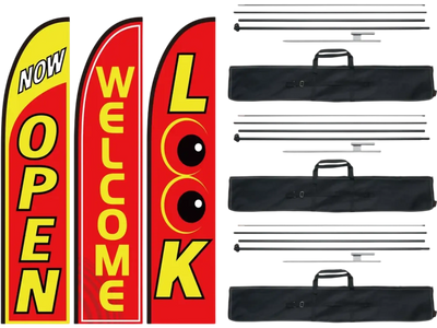 Vevor Advertising Feather Flag Kit Open Look Welcome 16.3' New