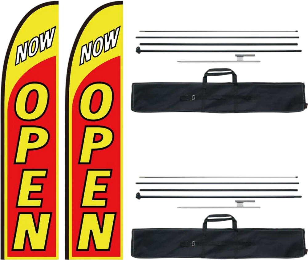 VEVOR Open Flags with Pole Kit, Advertising Flags for Business Outside, Advertising Feather Flag Kit, Includes 2 Banner Flags, 2 Poles, 2 Ground Stakes, Open Sign Swooper Flags for Businesses 16.3 FT