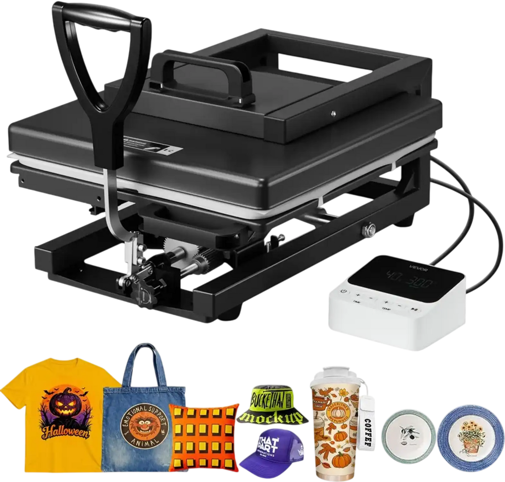 VEVOR Hybrid Heat Press, 15 x 15 inch, 5-in-1 Multifunction, Heat Up Fast and Even, All-New Patented Design, Easy to Control, Sublimation Press Machine for T-shirts/Mugs/Tumblers/Caps/Plates, Black
