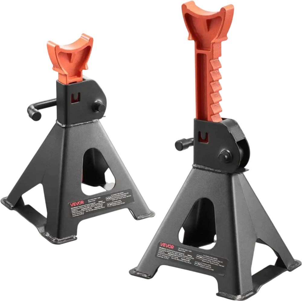 VEVOR Jack Stands, 3 Ton (6,600 lbs) Capacity, 10.8-16.3 in Adjustable Height, Heavy Duty Steel Jack Auto Stands with Locking, for Lifting SUV, Pickup, Car and UTV/ATV, 1 Pair, Black and Orange