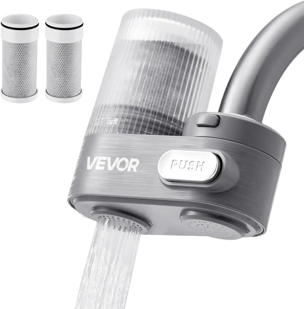 VEVOR Faucet Mount Water Filter, Vertical Water Purifier for Sink Tap, Carbon Fiber Filter, Removes Chlorine Lead with 3 Filters, Fits Most Kitchen or Bathroom Faucets, Gray