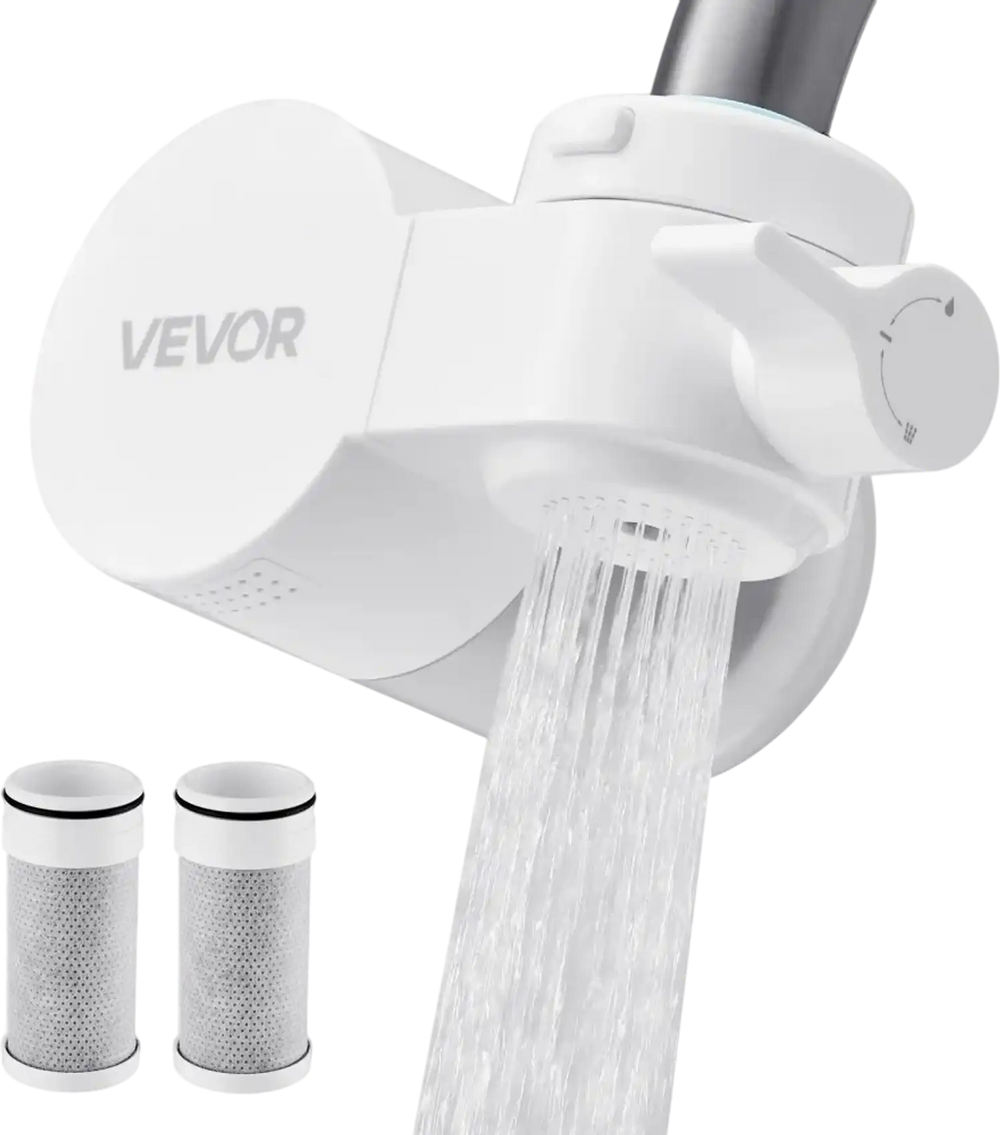 VEVOR Faucet Mount Water Filter, Horizontal Water Purifier for Sink Tap, Carbon Fiber Filter, Removes Chlorine Lead with 3 Filters, Fits Most Kitchen or Bathroom Faucets, White