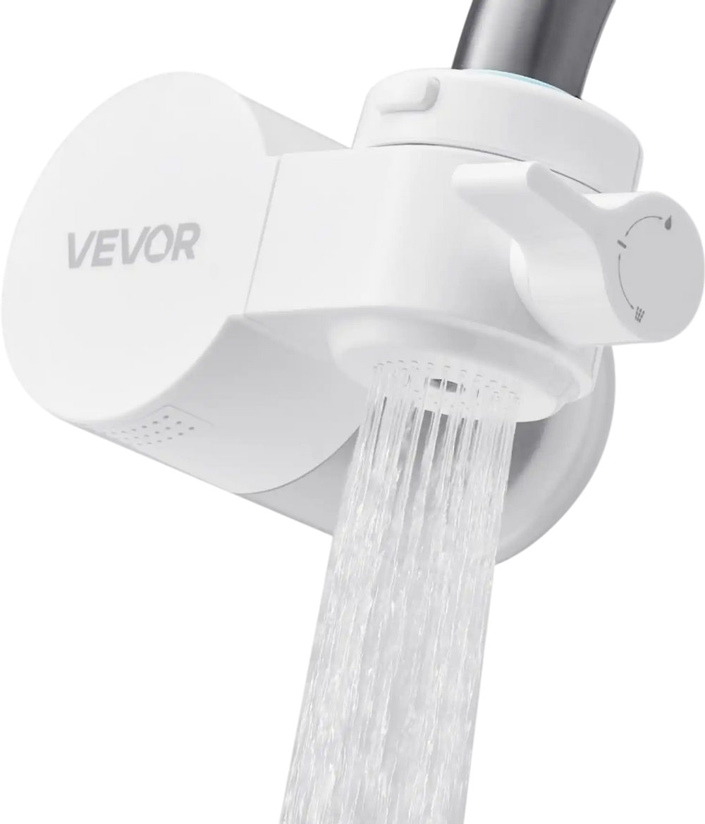 VEVOR Faucet Mount Water Filter, Horizontal Water Purifier for Sink Tap, Carbon Fiber Filters, Removes Chlorine Lead with 1 Filter, Fits Most Kitchen or Bathroom Faucets, White