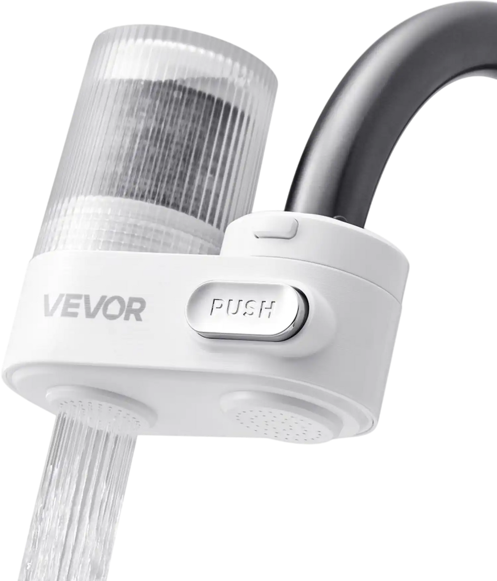 VEVOR Faucet Mount Water Filter, Vertical Water Purifier for Sink Tap, Carbon Fiber Filters, Removes Chlorine Lead with 1 Filter, Fits Most Kitchen or Bathroom Faucets, White