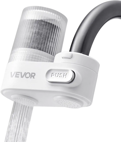 VEVOR Faucet Mount Water Filter, Vertical Water Purifier for Sink Tap, Carbon Fiber Filters, Removes Chlorine Lead with 1 Filter, Fits Most Kitchen or Bathroom Faucets, White