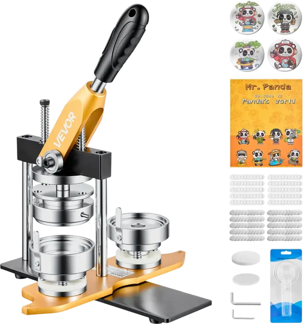 VEVOR Button Maker Machine, 2.25" / 58 mm, Solid Metal Pin Maker with 100pcs Button Parts, Circle Cutter and Magic Book, Reinforced Ergonomic Handle, Steel Mold, for DIY Badges, Pins, Key Chains