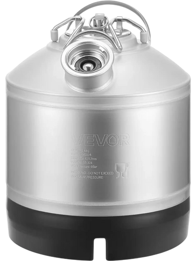 VEVOR Cleaning Keg, 1.75 Gallon/6.5L Keg Line Cleaning Kit with D Coupler Connection & Rubber Base, Beer Lines Cleaner Used for Beer Line Cleaning, 304Stainless Steel Kegerator Beers Lines Cleaner Kit