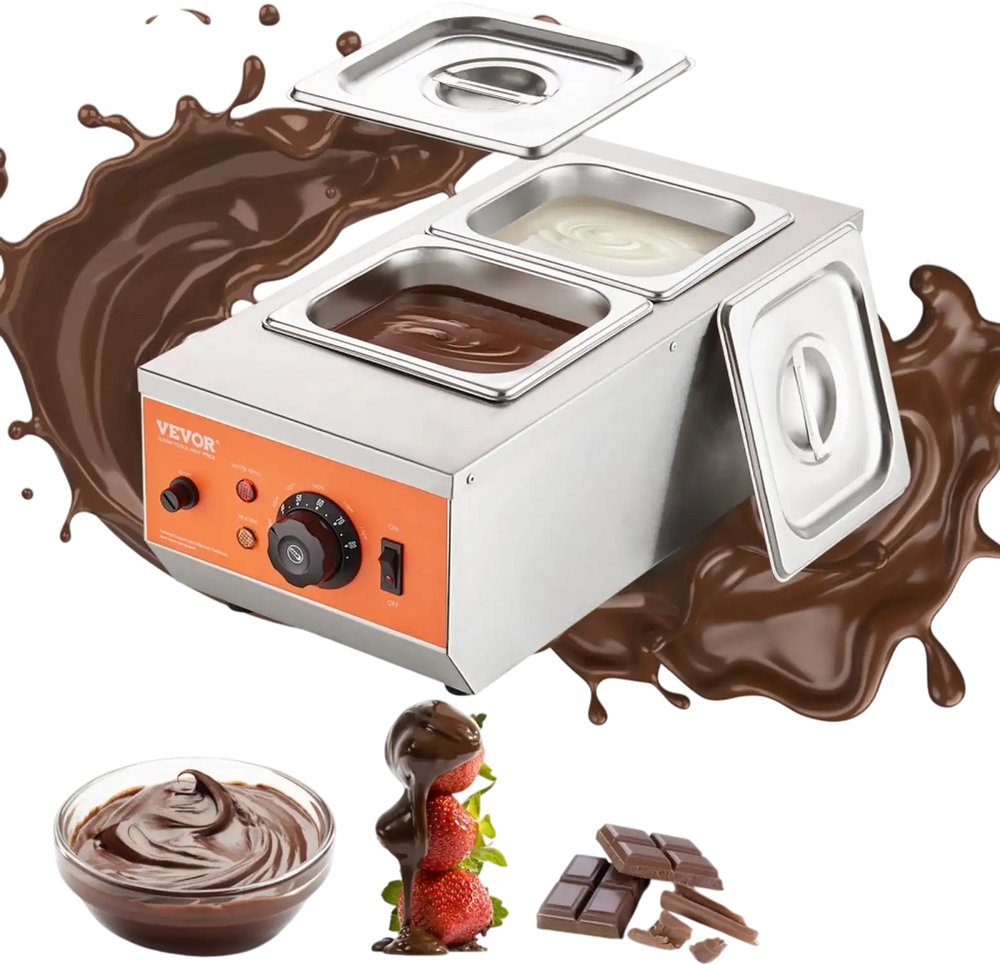 VEVOR Chocolate Tempering Machine, 9 Lbs 2 Tanks Chocolate Melting Pot with TEMP Control 86~185℉, 800W Stainless Steel Electric Commercial Food Warmer For Chocolate/Milk/Cream Melting and Heating