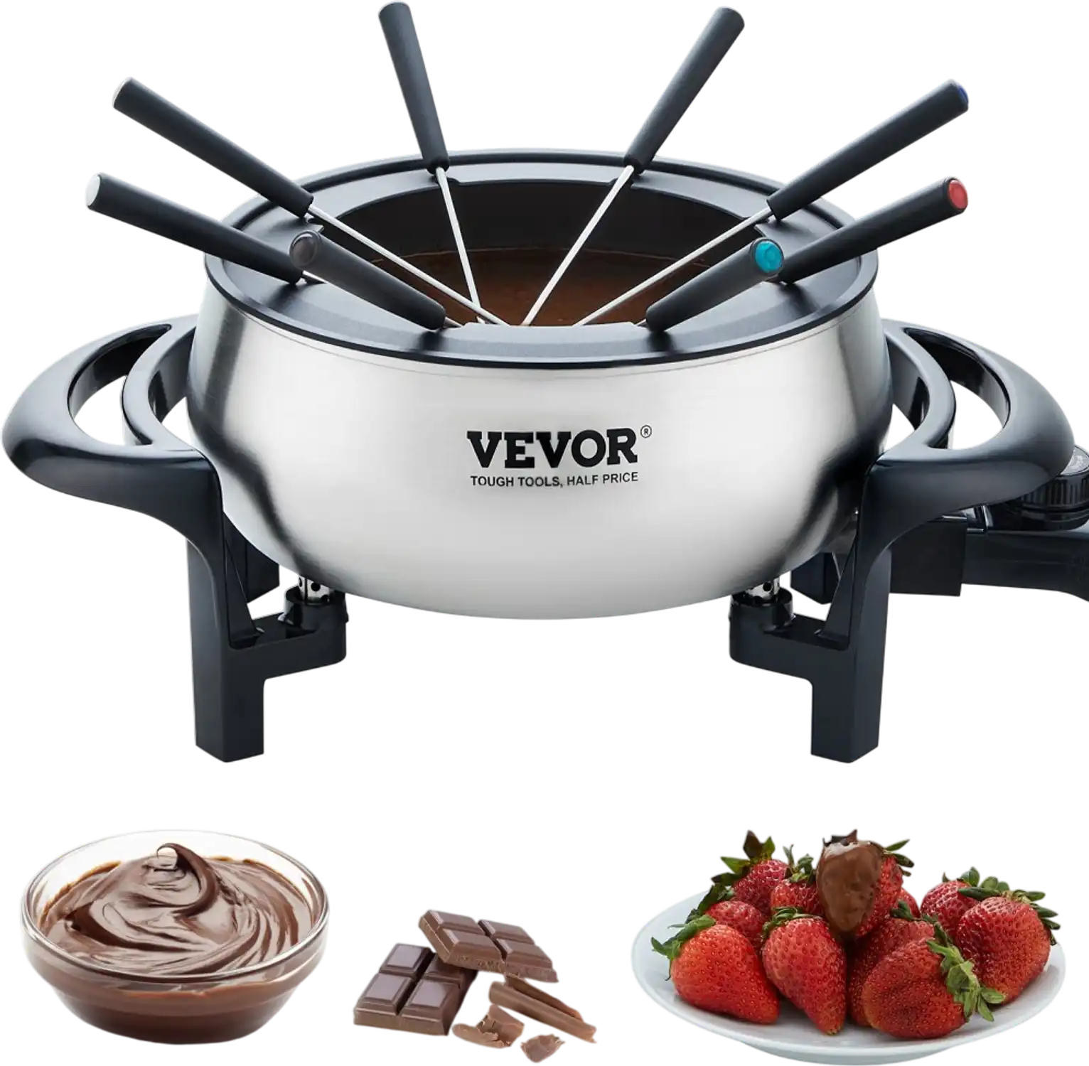 Vevor Fondue Pot Electric 3 qt Cheese & Chocolate Melting Warmer with Temperature Control and 8 Forks New