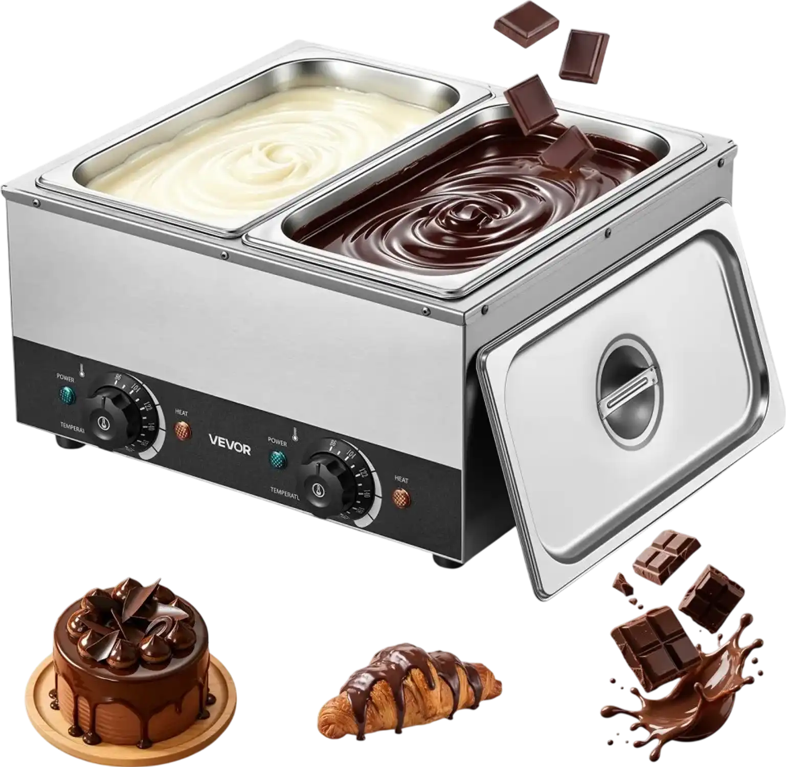 Vevor Chocolate Melting Machine 2-Tank 17.6 lbs Stainless Steel Commercial Cheese Warmer New