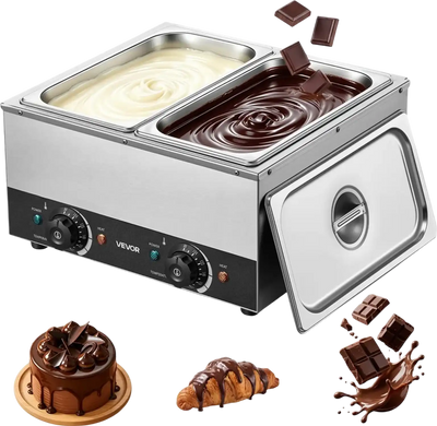 Vevor Chocolate Melting Machine 2-Tank 17.6 lbs Stainless Steel Commercial Cheese Warmer New
