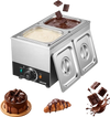 VEVOR Chocolate Melting Machine, 2 Tanks 9 Lbs Choc Commercial Melter, 800W High Power, Water Bath Heating System, Stainless Steel Body, 86℉- 185℉ Temp Range, Chocolate Warmer for Cheese Milk