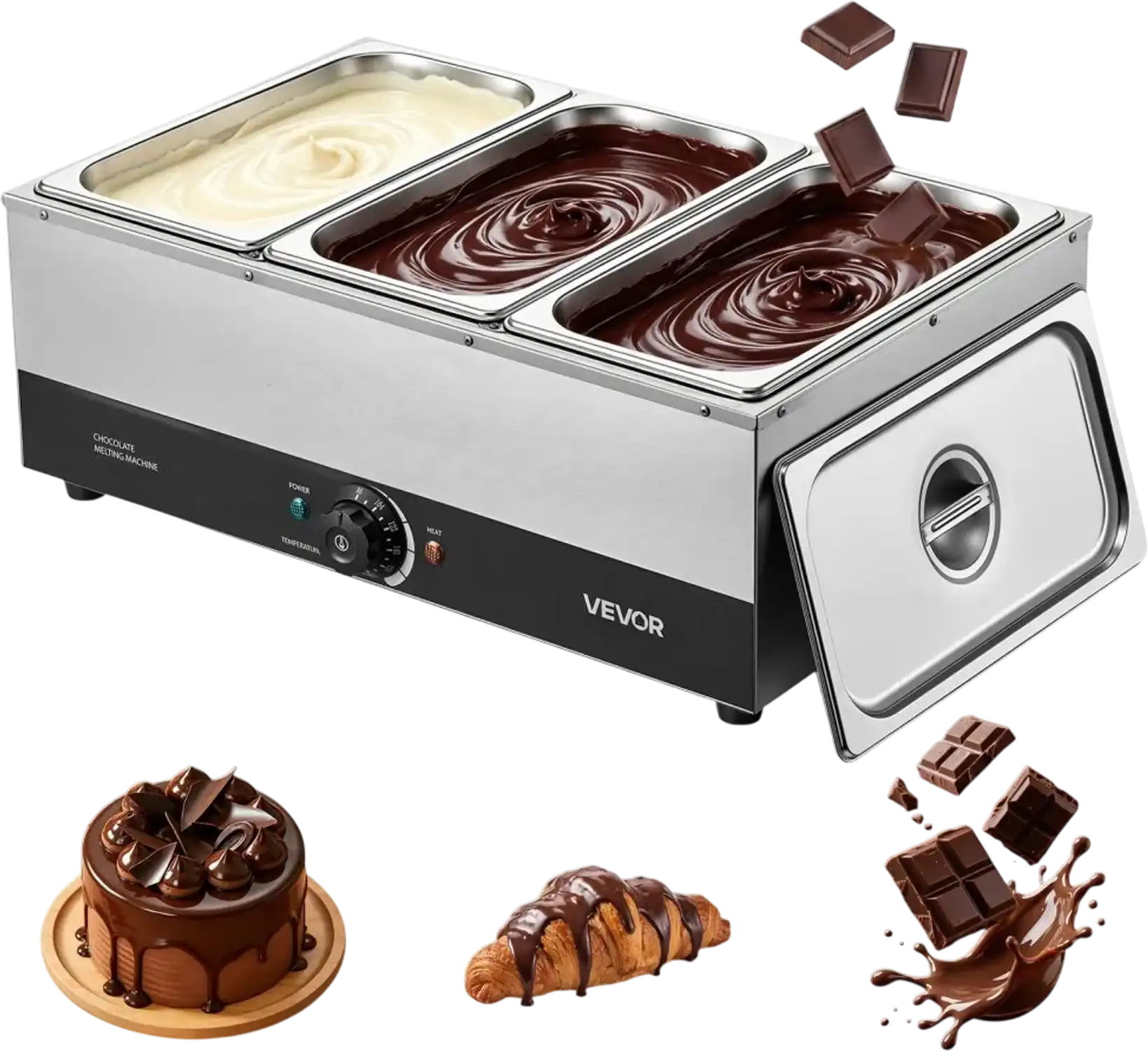 Vevor Chocolate Melting Machine 3 Tanks 27 lbs Commercial Melter 1200W New