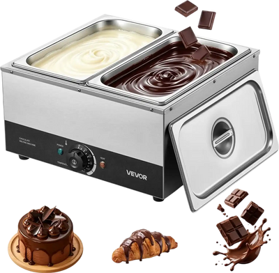 Vevor Chocolate Melting Machine Commercial 2-Tank 17.6 lbs 1200W Stainless Steel Warmer New
