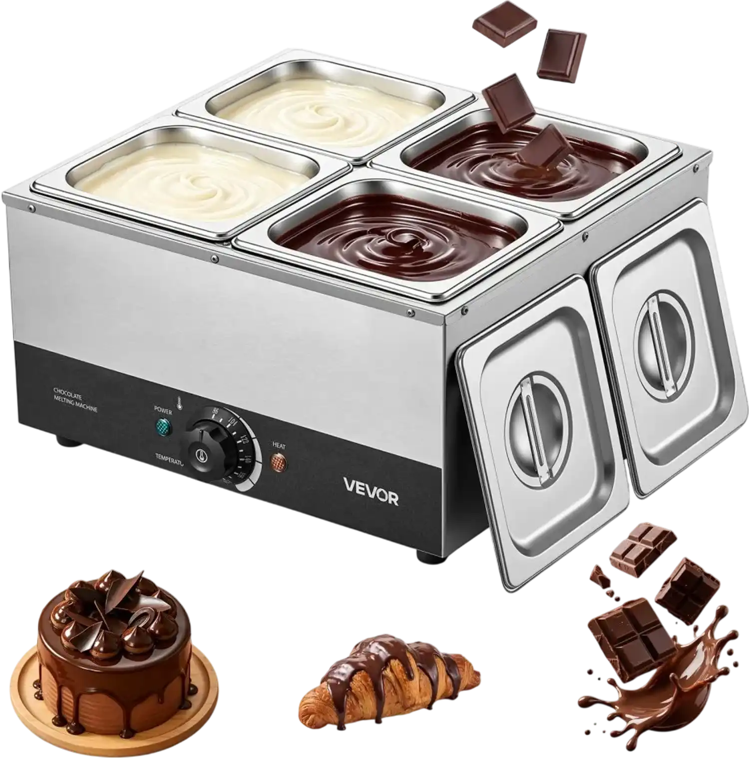 Vevor Chocolate Melting Machine 4-Tank 17.6 lbs Commercial Chocolate Warmer New