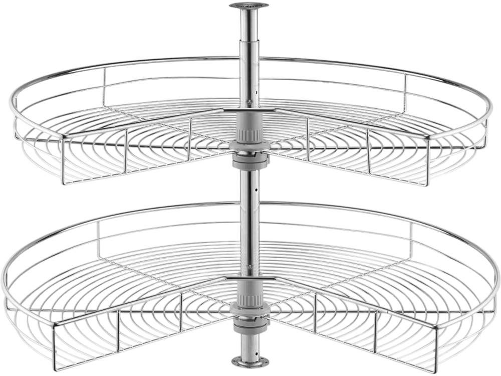 VEVOR 31.5" Kidney Shaped Chrome Corner Organizer, 360° Rotatble Kitchen Base Cabinet Blind Corner, 2 Tier Height Adjustable Storage Rack, Carbon Steel Lazy Susan Replacement Shelf for Cabinet Corner