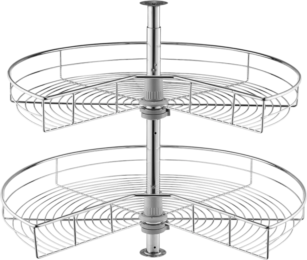 VEVOR 28" Kidney Shaped Chrome Corner Organizer, 360° Rotatble Kitchen Base Cabinet Blind Corner, 2 Tier Height Adjustable Storage Rack, Carbon Steel Lazy Susan Replacement Shelf for Cabinet Corner