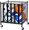 VEVOR Rolling Sports Ball Storage Cart, Lockable Basketball Cage with Elastic Straps, Sport Equipment Holder Organizer for Indoor Outdoor, Steel Storage Rack for Garages, Playgroup, Gym and Schools