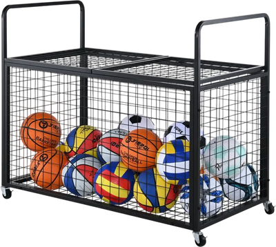 Vevor Sports Ball Storage Cart Lockable Double-Lid Rolling Organizer New