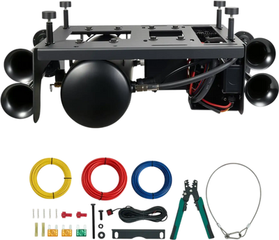 VEVOR 4-Trumpet Air Horn Kit with 150PSI 2.64 Gal Air Compressor Tank, 150dB Super Loud Train Air Horn, Strong Penetration, Pressure Gauge, Leak-Proof, Heavy-Duty, Fits 12V Truck SUV Off-Road Vehicles