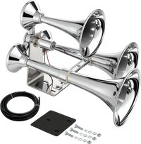 VEVOR 3-Trumpet Air Horn 150dB Super Loud Train Horn for Trucks SUVs, Fits 12V/24V Vehicles & Boats, Powerful Sound, Strong Penetration, Built-in Solenoid Valve, High Airtightness, Heavy-Duty Metal