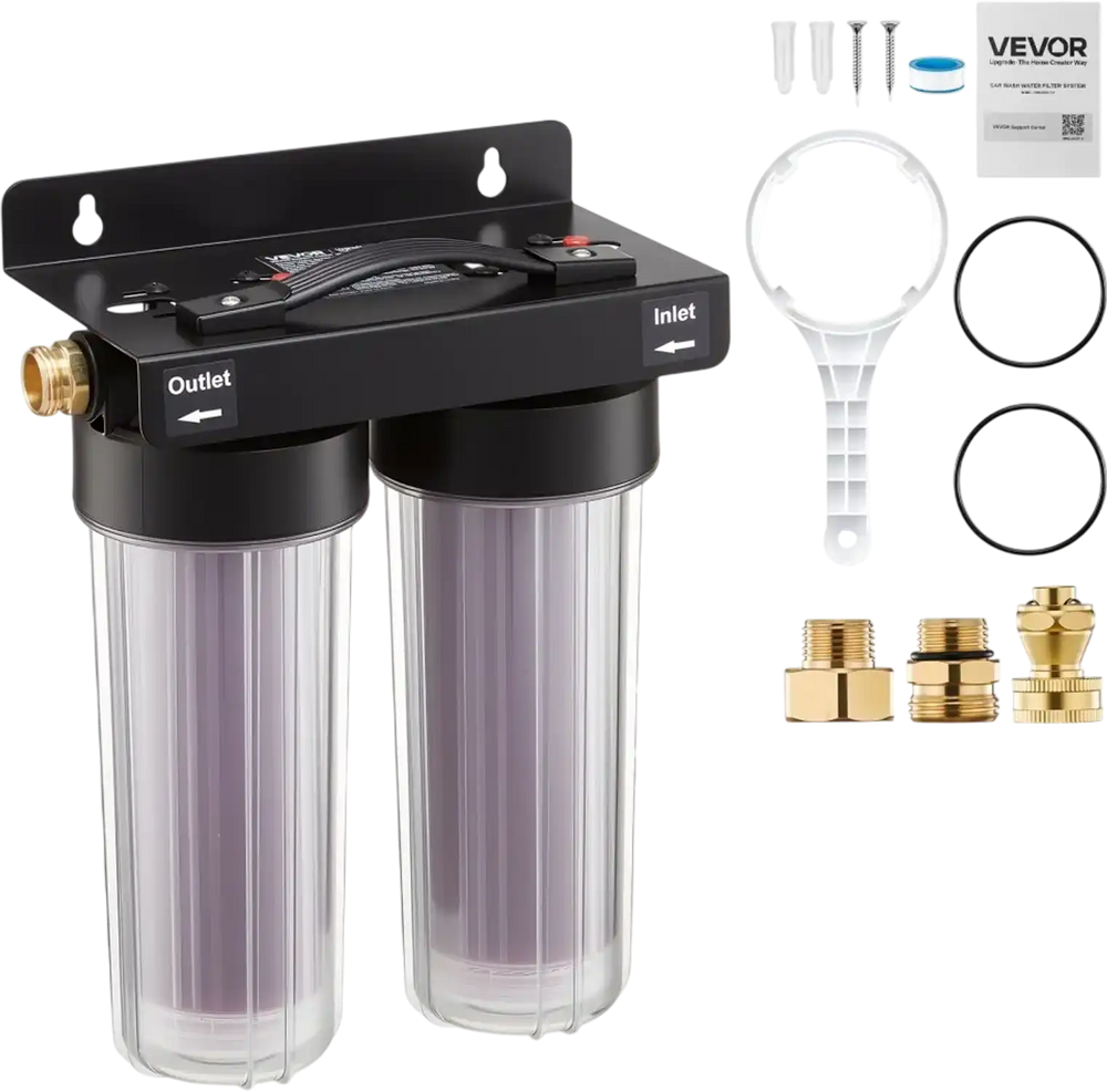 VEVOR Deionized Water System for Car Wash, Spotless Car Wash Water System with 2 x 0.5L Color Changing Resin, Spot-Free Deionized Water Filter for Cars RVs Motorcycles Windows