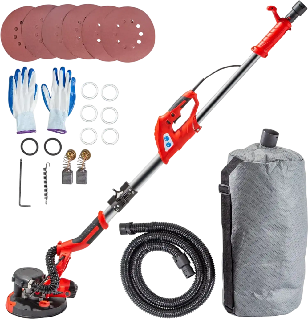 VEVOR Drywall Sander 850W Electric, Electric Sander Variable Speed 800-1750RPM, Drywall Sander Foldable Sheetrock Sander, with Telescope Handle, Vacuum Bag Drywall Sanders 6 Sand Pads