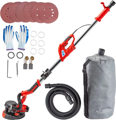 VEVOR Drywall Sander 850W Electric, Electric Sander Variable Speed 800-1750RPM, Drywall Sander Foldable Sheetrock Sander, with Telescope Handle, Vacuum Bag Drywall Sanders 6 Sand Pads