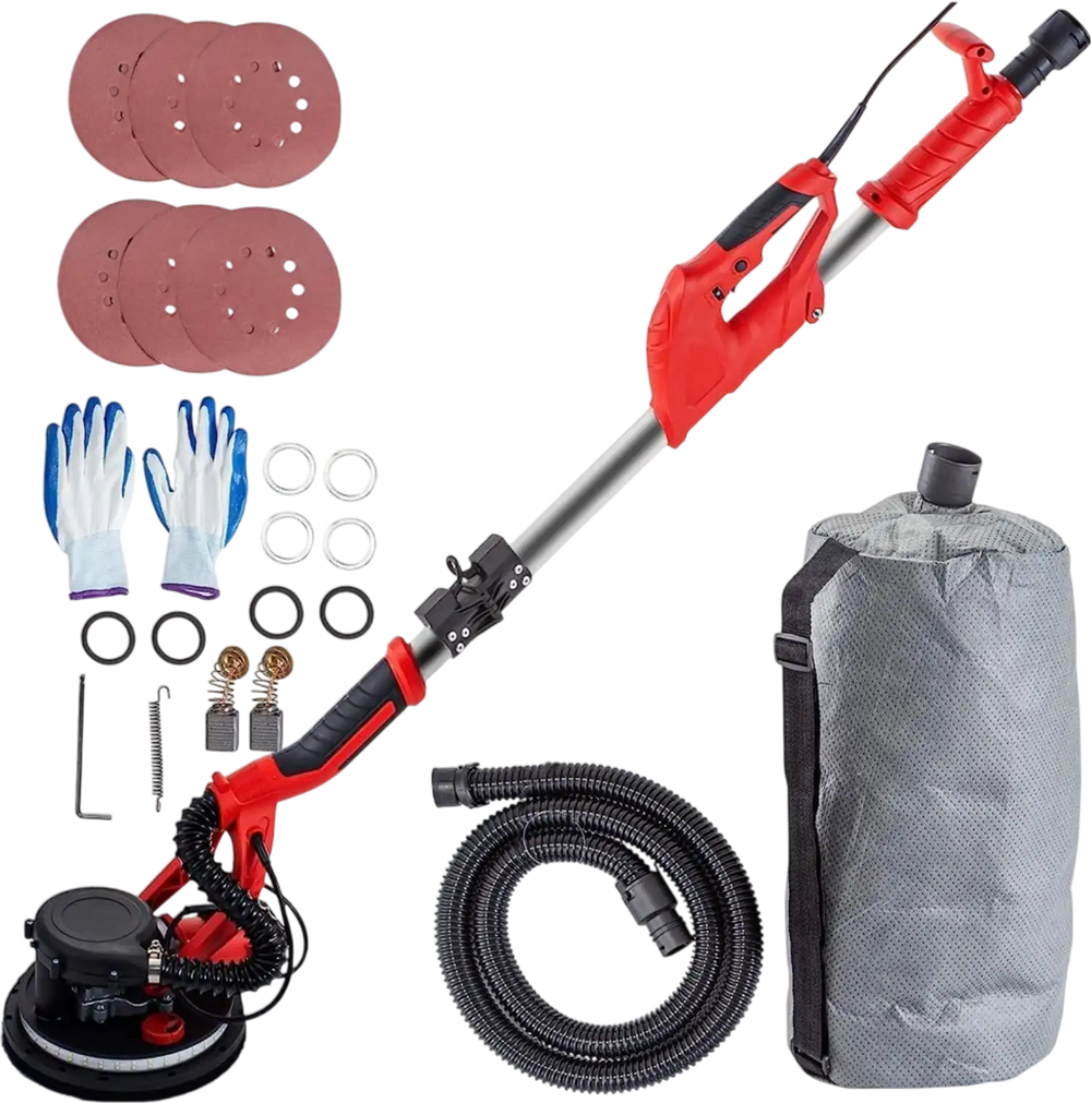 VEVOR Drywall Sander 850W, Electric Drywall Sander, Variable Speed 800-1750 RPM, Foldable Sheetrock Sander, with Telescope Handle, Electric Sander, with LED Strip Light and Vacuum Bag, Wall Sander