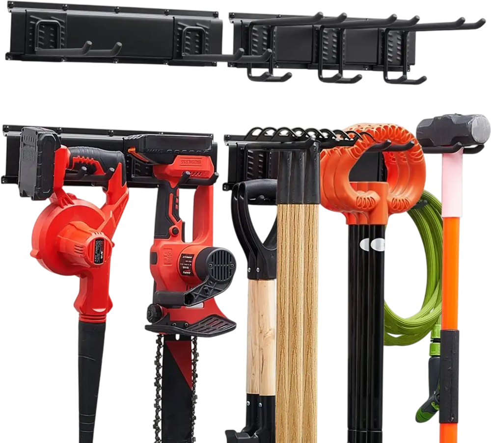 VEVOR Garage Tool Organizer 33 Inch 400 lbs Wall Mount Garden Tool Rack, Heavy Duty Garage Hanging Storage Rack Organization with 2 Rails and 5 Adjustable Hooks, for Yard Tools, Shovel, Rake, Shed