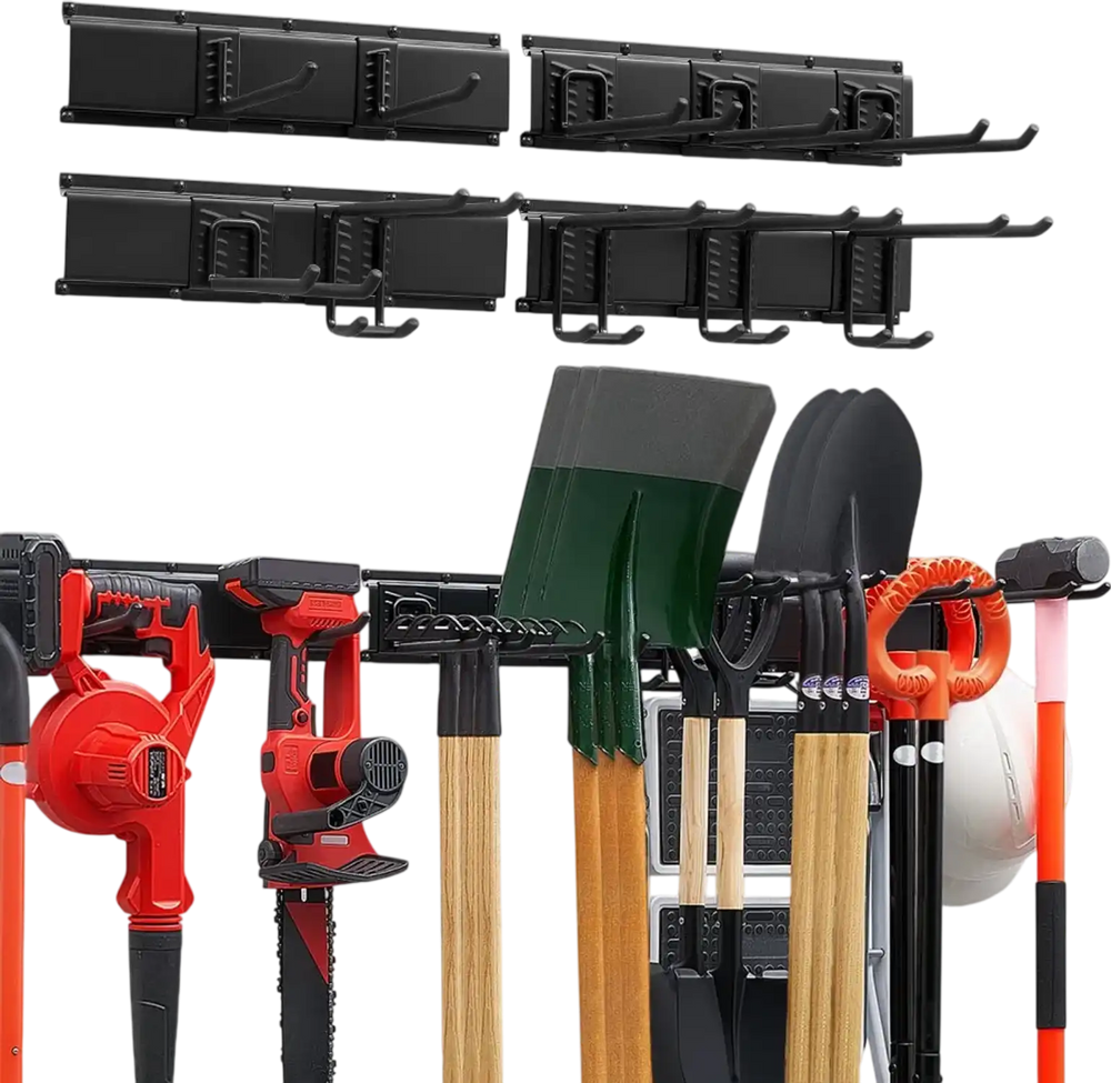 VEVOR Garage Tool Organizer 66 Inch 800 lbs Wall Mount Garden Tool Rack, Heavy Duty Garage Hanging Storage Rack Organization with 4 Rails and 10 Adjustable Hooks, for Yard Tools, Shovel, Rake, Shed