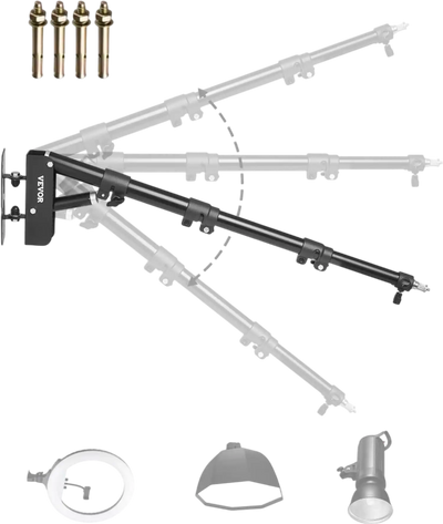 VEVOR Ring Light Wall Mount Boom Arm, 39.37 in/100 cm, Triangle Boom Arm Support 180° Rotation, Heavy Duty Wall Stand Tirpod Support, for Studio Video Light, Monolight, Photography, Softbox, Reflector