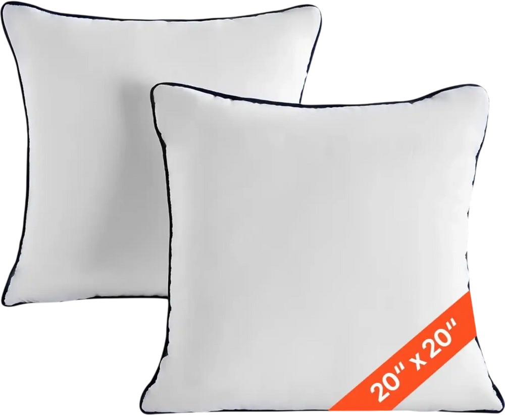 VEVOR 20 x 20 in Throw Pillow Inserts, Set of 2, Firm and Fluffy Decorative Down Alternative Pillows with Polyester Fiber, Square White Cushion with Zipper, for Indoor Bed Couch Sofa and Living Room