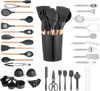 VEVOR Kitchen Cooking Utensils Set, 50 PCS Silicone Spatula Set with Holder, 428°F Heat Resistant Gadget Spoons Tools, Wooden Handle Home Essentials Accessories, Silicone Gadgets Cookware, Black